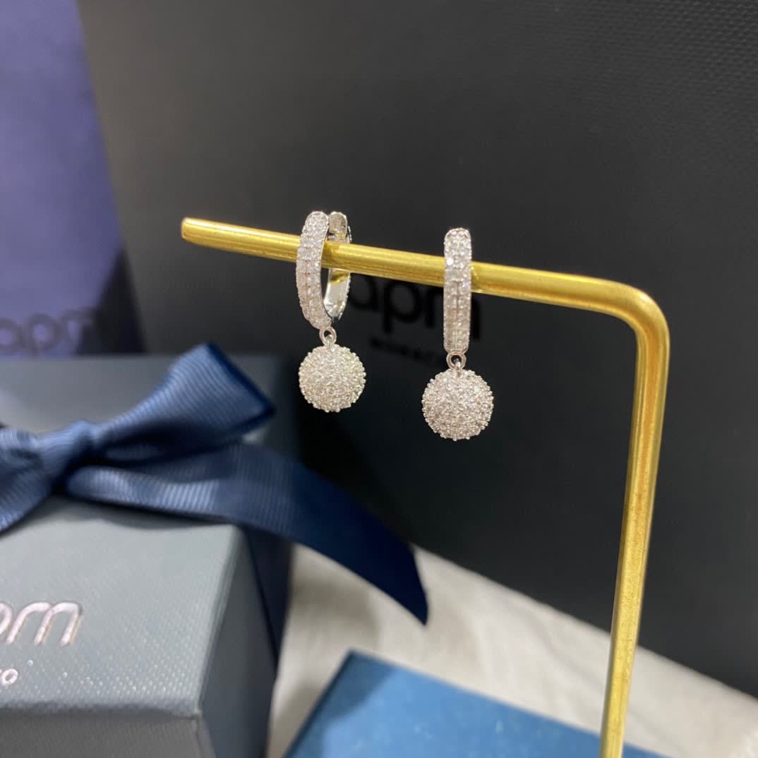 APM Monaco Elegant Silver Hoop Earrings with Pave Diamond Dangles